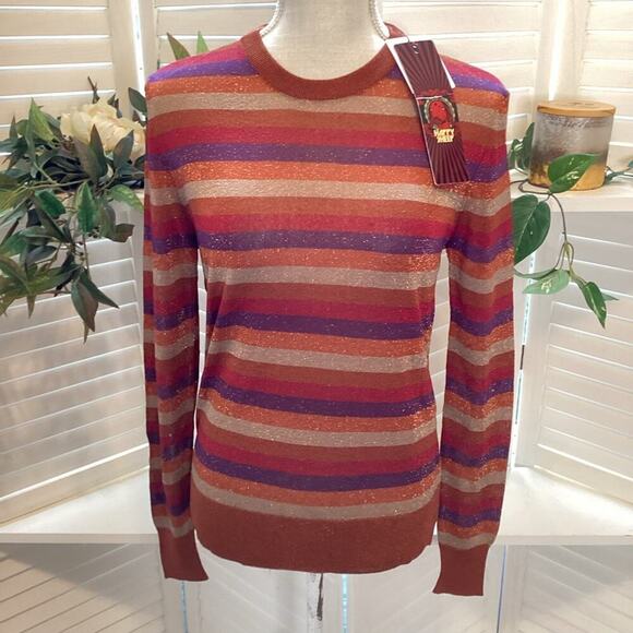 HAPPY SHEEP NEW METALLIC STRIPE LIGHT WEIGHT SWEATER SIZE SMALL - Picture 2 of 9